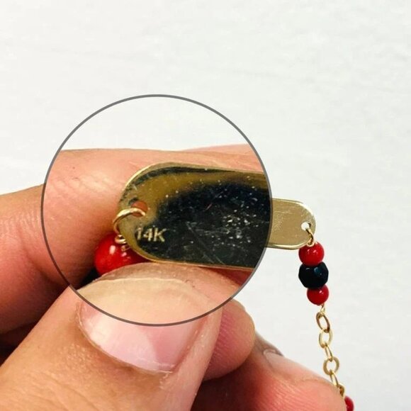 New Baby ID Bracelet Azabache Diamont Cut Solid Gold 14K 6.25" Cable Link - Picture 5 of 7